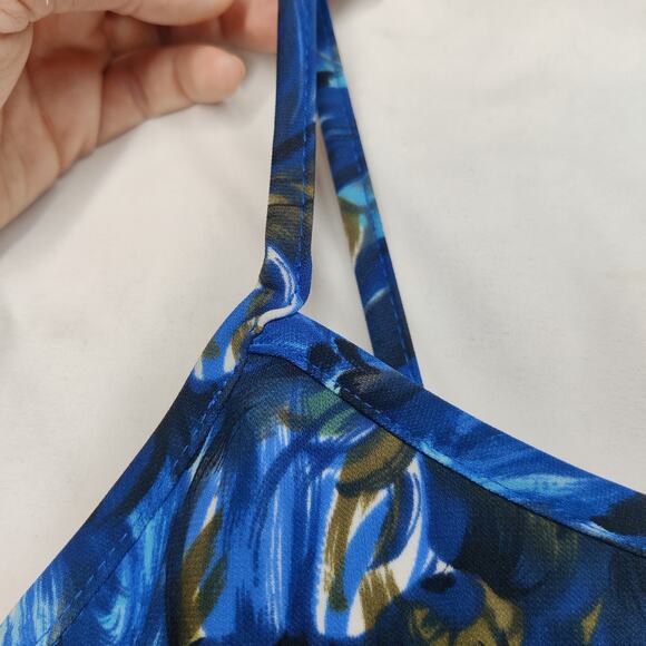 Vtg Byer Too! 90s Abstract Blue Floral Slip Dress Large Y2K Artsy Fairy Grunge - Picture 13 of 13